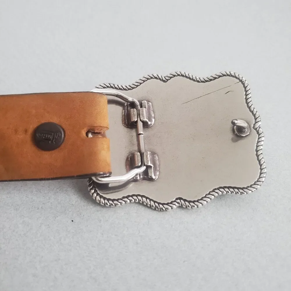 Nocona American Flag Belt Buckle and Justin Belt Youth Size 24 Western USA